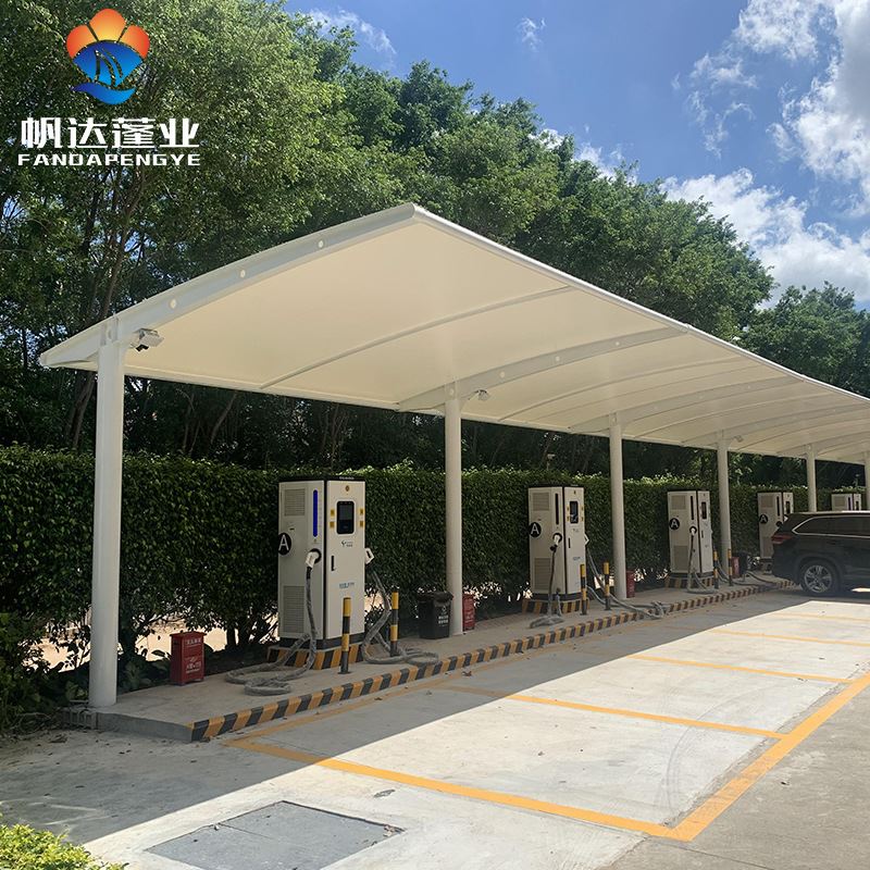广东厂家定制膜结构汽车充电桩停车棚 小区公交站户外遮阳棚