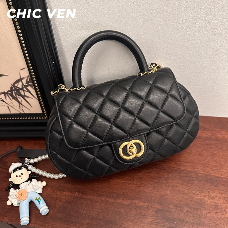 CHIC VEN秋冬新款小香风元宝包包女士真皮菱格潮流百搭单肩斜挎包