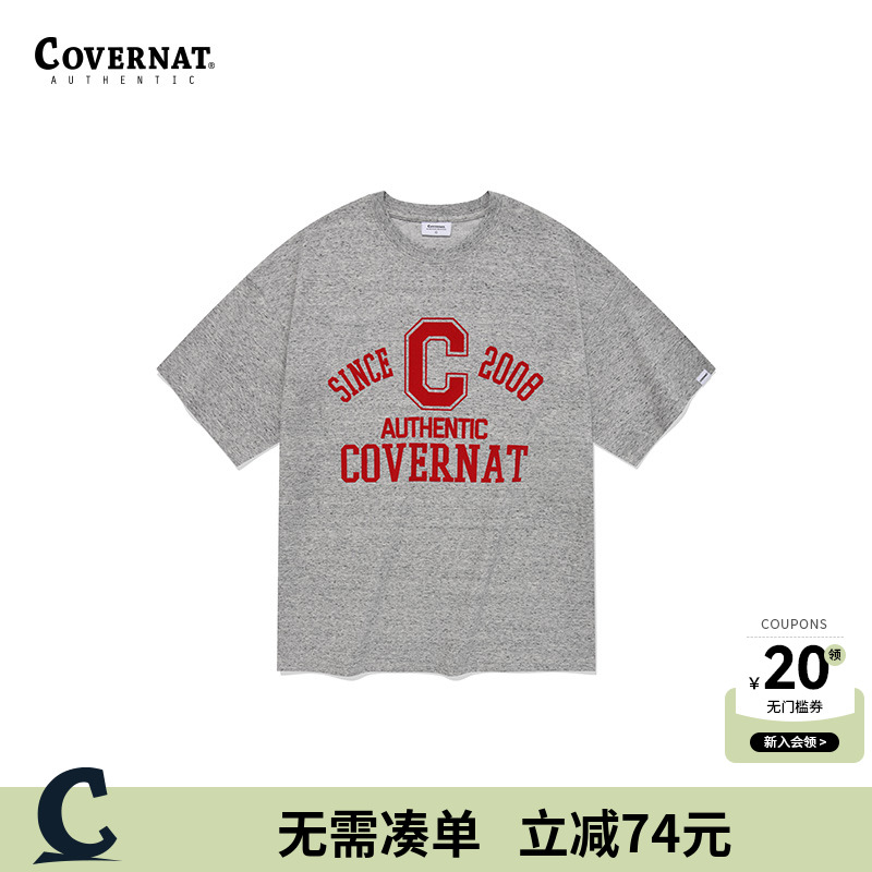 covernat韩国潮牌COLLEGE标语短袖男女情侣同款休闲宽松2024