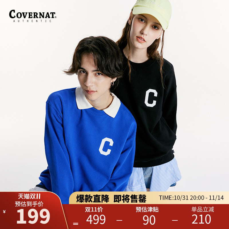 Covernat韩国潮牌卫衣男女情侣同款C字母圆领套头宽松上衣春秋