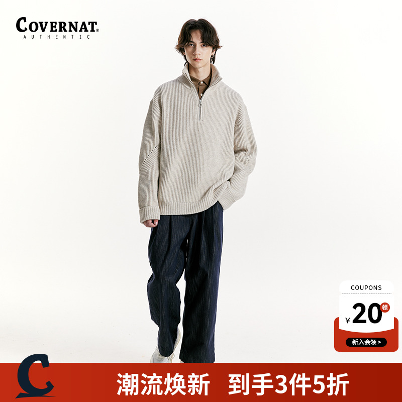 covernat韩国潮牌半拉链毛衣男女情侣羊羔毛中长款针织衫上衣春秋