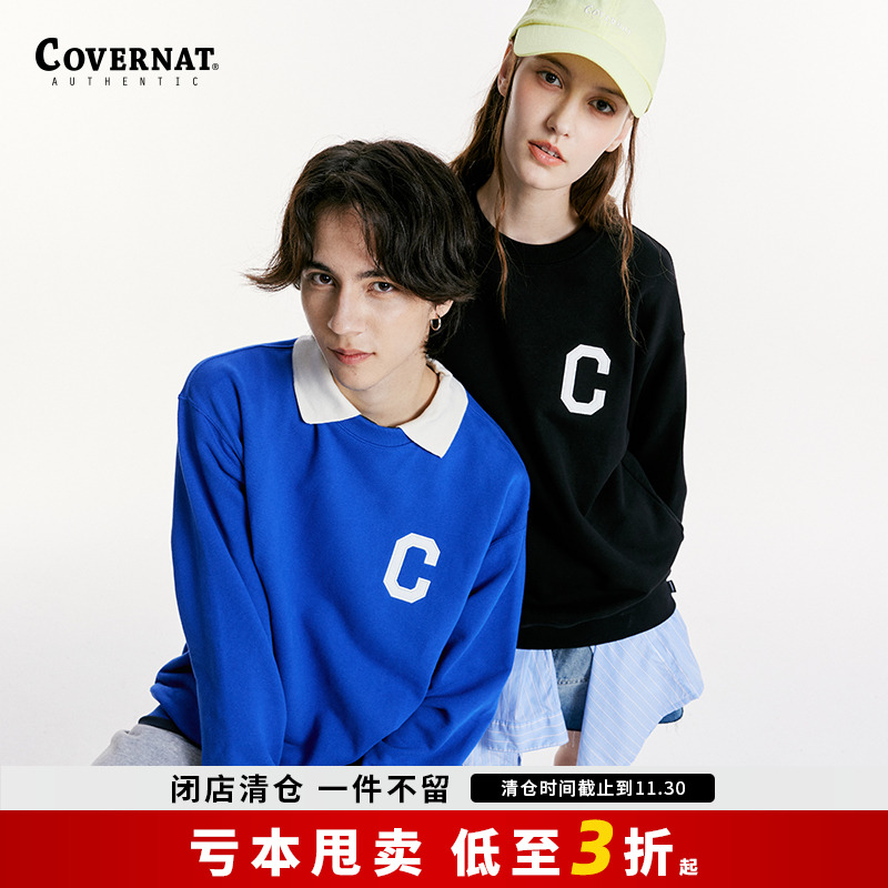 Covernat韩国潮牌卫衣男女情侣同款C字母圆领套头宽松上衣春秋