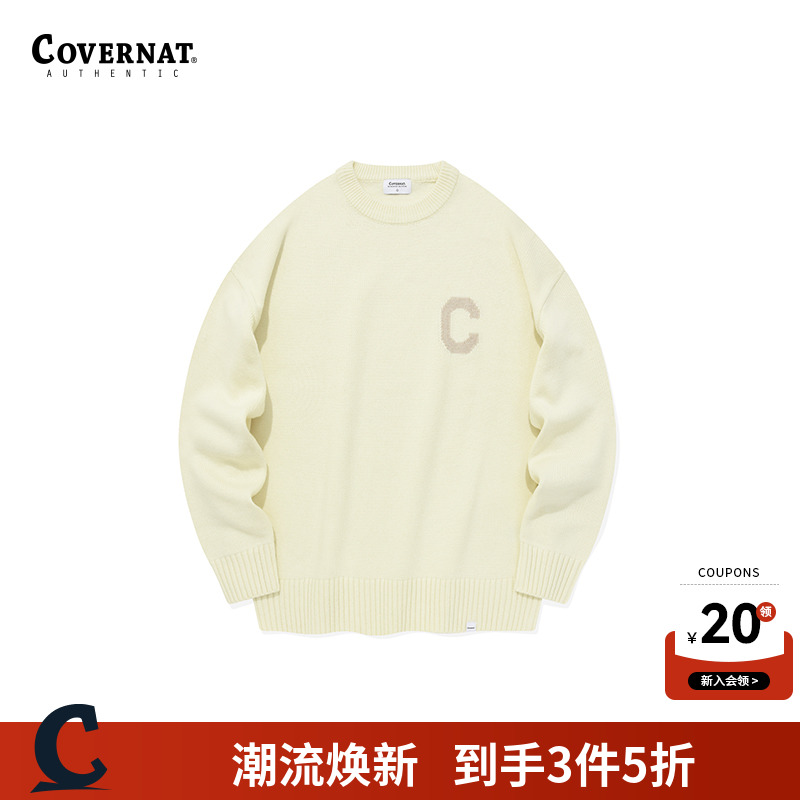 Covernat秋冬水手领针织衫情侣款套头毛衣韩版圆领简约休闲宽松