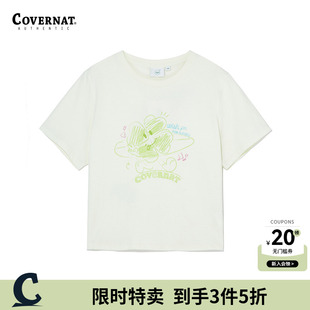 covernat韩国潮牌时尚 女士四叶草 CLOVER心形宽松T恤甜美百搭短袖