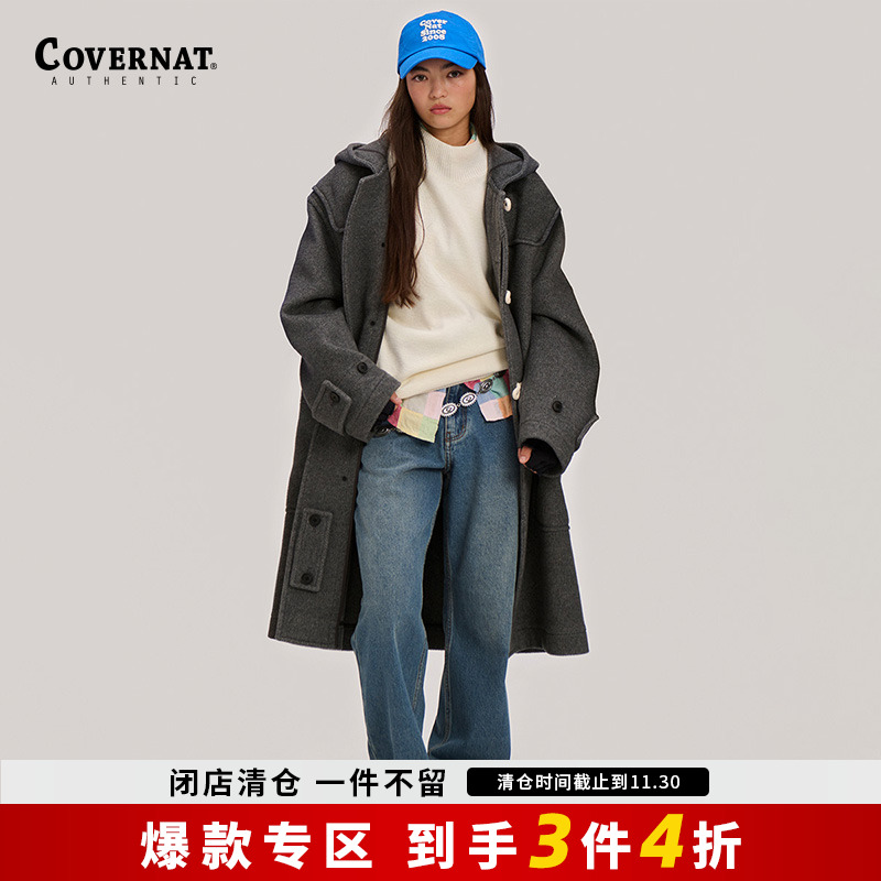 covernat羊毛牛角扣大衣学院风