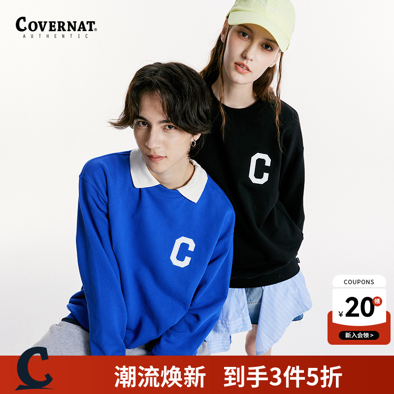 Covernat韩国潮牌卫衣男女情侣同款C字母圆领套头宽松上衣春秋