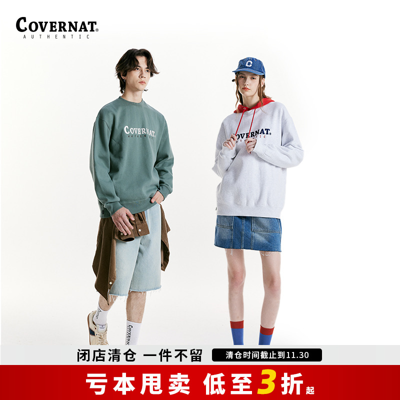 Covernat韩国潮牌新款绒感logo印花卫衣情侣秋冬休闲上衣圆领套头
