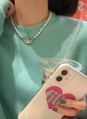 少女绮梦~立体星球珍珠项链配饰女高级感毛衣链锁骨链颈链choker