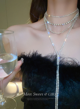 宴会闪钻流苏choker项链2025新款爆款锁骨链轻奢小众礼服颈链配饰