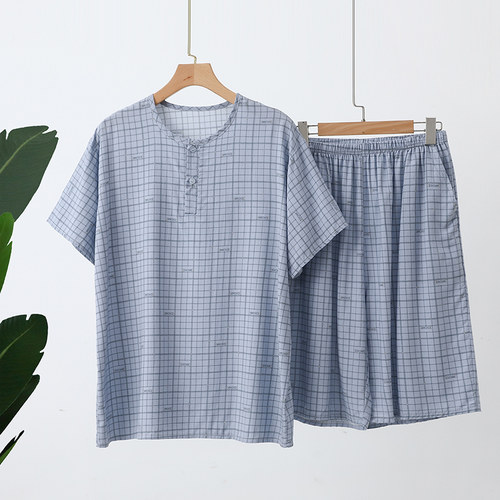 男士夏季棉绸短袖家居服套装