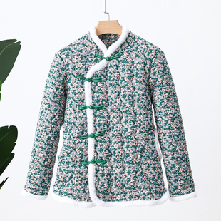 长袖加厚棉衣女冬季外套宽松中国风棉袄保暖时尚加绒碎花盘扣棉服
