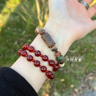 只只青禾【映鲤】新中式氛围感许妍同款红玛瑙双圈显白手串女礼物