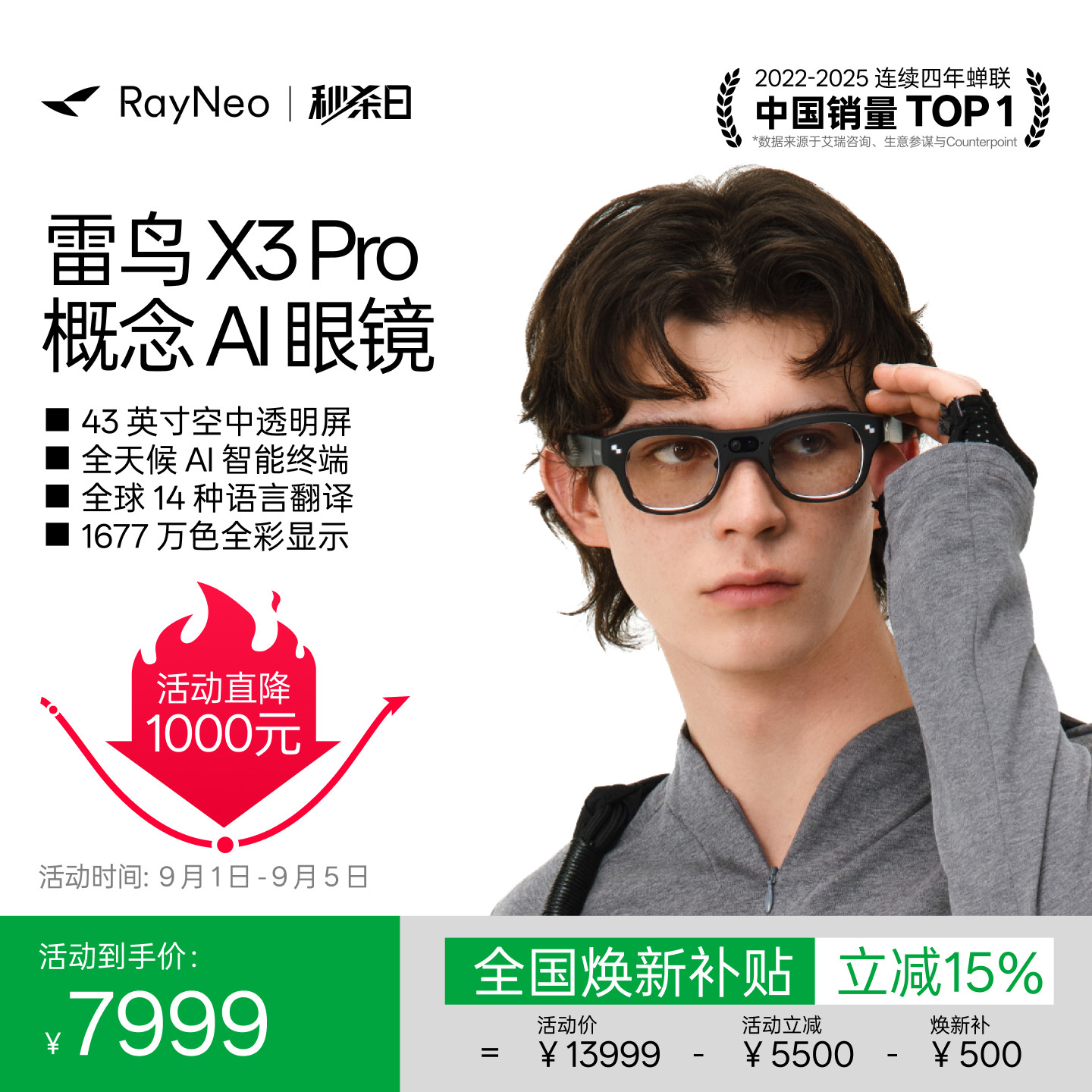 雷鸟X3Pro概念AI眼镜双目全彩