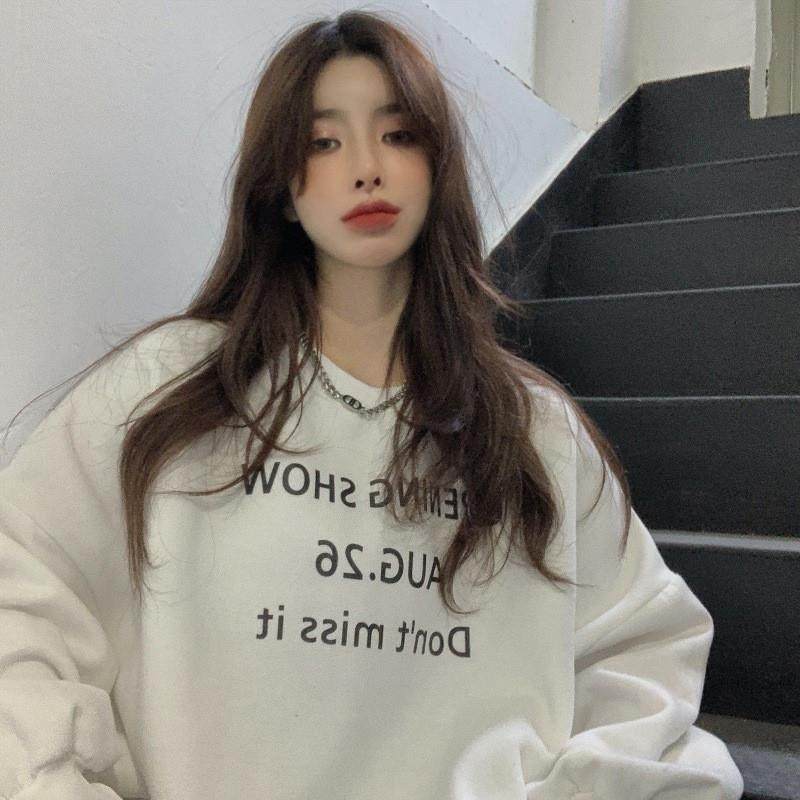 秋冬新款港味chic圆领卫衣女韩版慵懒风BF宽松中长款长袖休闲上衣