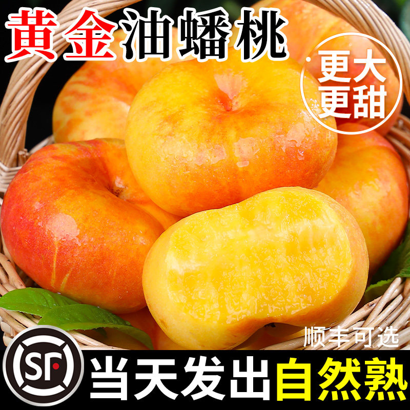 黄金油蟠桃新鲜水果5斤当季现摘蒙阴彩虹奶油脆桃扁桃子整箱包邮