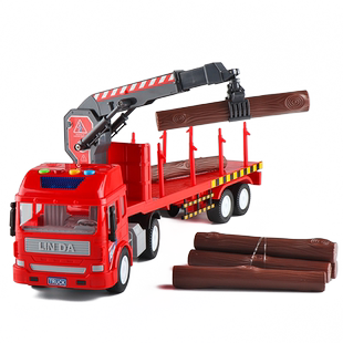 大号林达音乐木材运输车拖木头抓木运木车工程车卡车模型儿童玩具