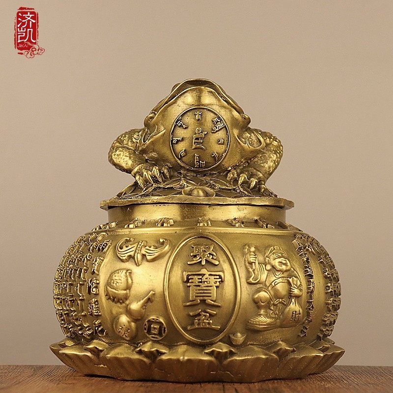 济凯纯黄铜金蟾聚宝盆经文聚宝盆存钱罐家居摆件店铺开业送礼好品,家居饰品,桌面摆件,淘宝优惠券,粉丝福利购,淘宝优惠卷