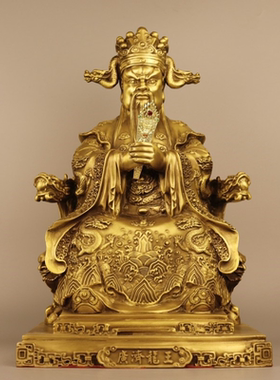 济凯纯黄铜坐龙椅龙伍爷摆件