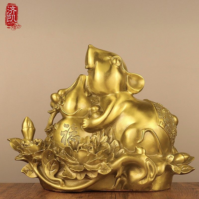 济凯纯黄铜富贵老鼠摆件家居玄关工艺品 办公桌书房摆件 送礼好品,家居饰品,桌面摆件,淘宝优惠券,粉丝福利购,淘宝优惠卷