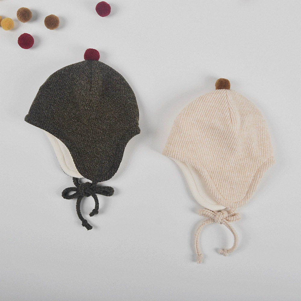 moinmlon冬季新款儿童针织护耳帽宝宝外出保暖防寒防风加厚绒布