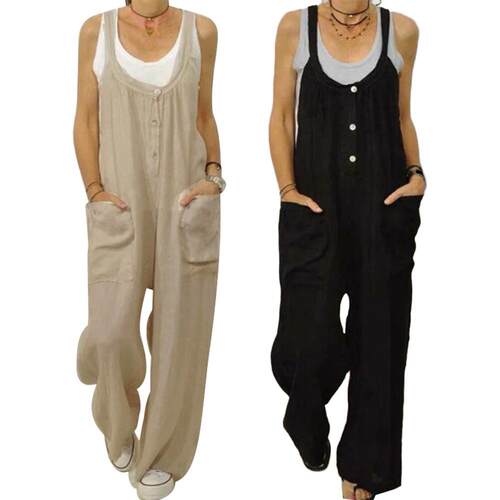 Solid Color Loose Straight Strap Jumpsuit 纯色宽松直筒连身裤