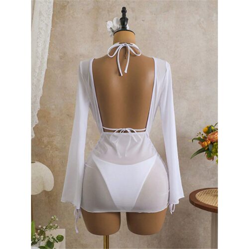 感露背网纱泳衣 Hanging neck sensation backless mesh swimsuit