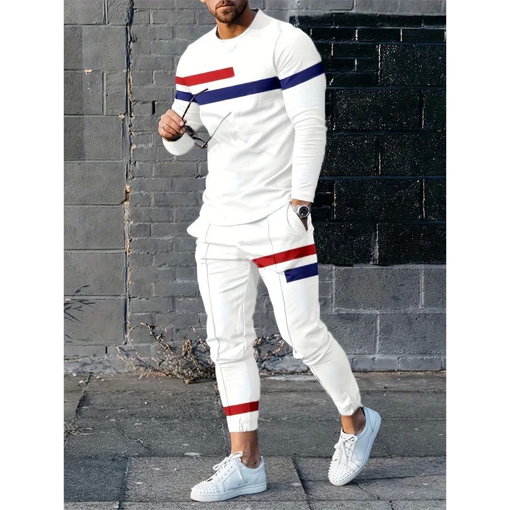 Long sleeved pullover print two-piece set长袖套头印花两件套