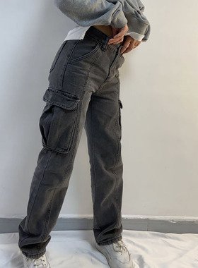 Multi pocket casual denim overalls多口袋休闲百搭牛仔工装裤女