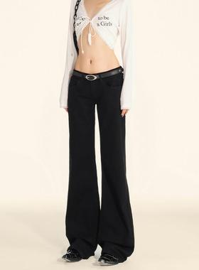 黑XSD-0211拖色加绒直筒牛仔裤女早2025款春新美式辣妹低腰宽松微