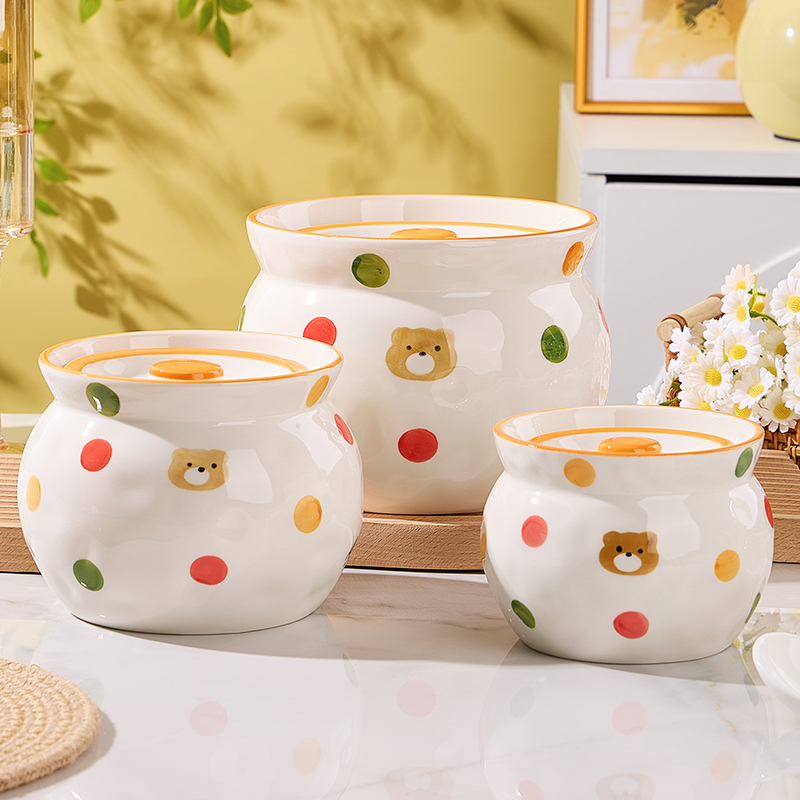 茉阳猪油罐陶瓷可爱波点熊