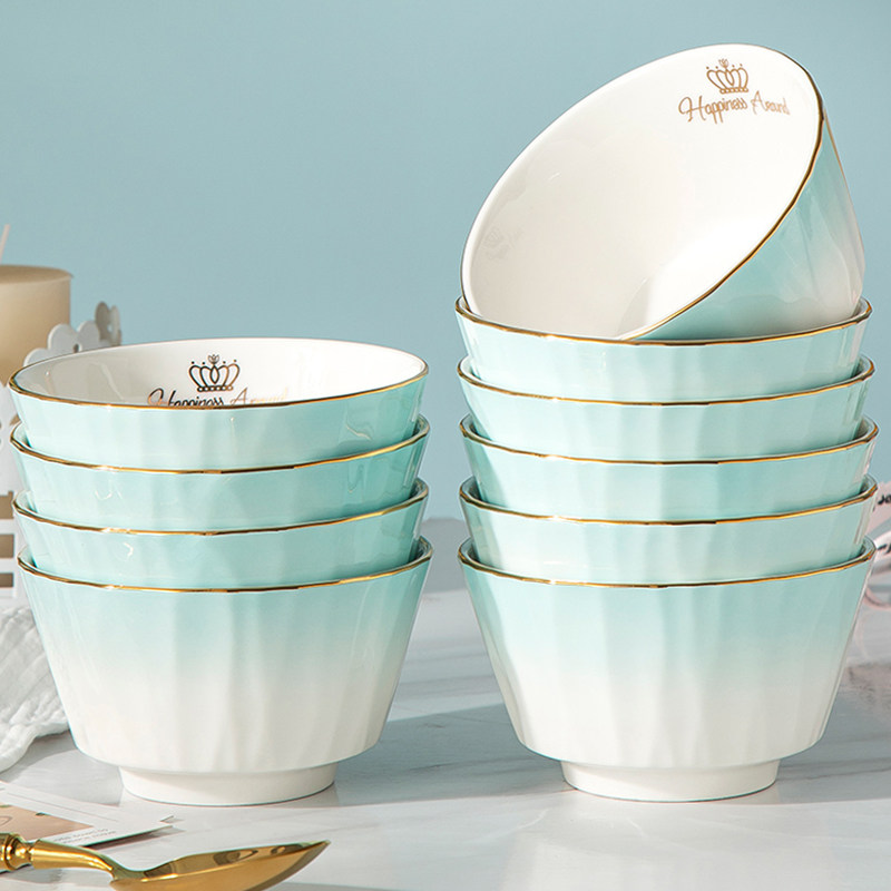 茉阳碗家用轻奢时尚金边陶瓷餐具