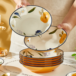 胖DL同款盘子菜盘家用2025新款高颜值釉下彩盘子特别好看的高级