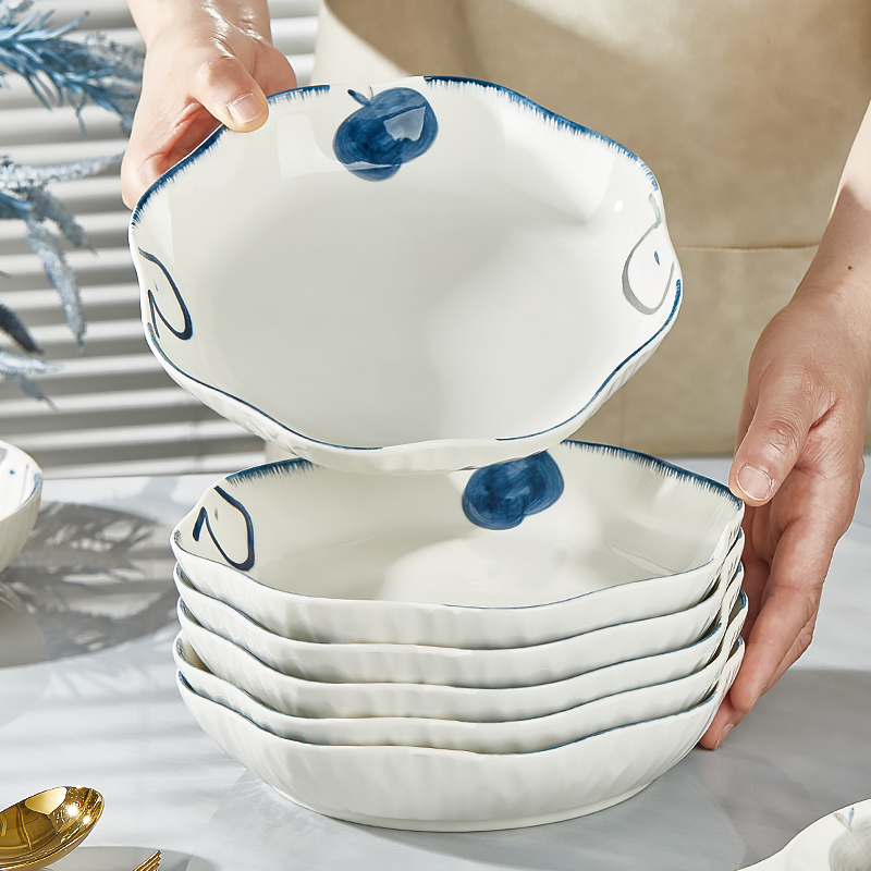 景德镇釉下彩盘子菜盘家用2025新款高颜值加厚可微波盘子碗碟套装