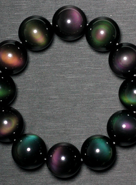 天然黑曜石彩虹眼手串情侣款水晶饰品礼物本命年猫眼圆珠单圈手链