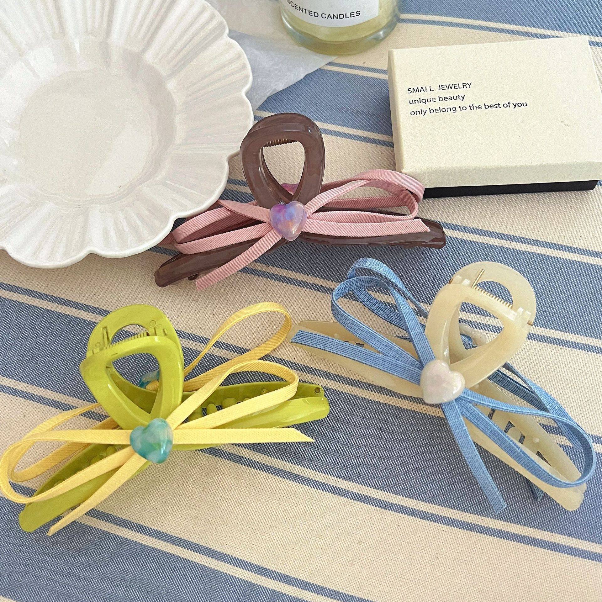 爱心蝴蝶结抓夹甜美缎带气质发抓后脑勺盘发夹子发夹网红鲨鱼夹