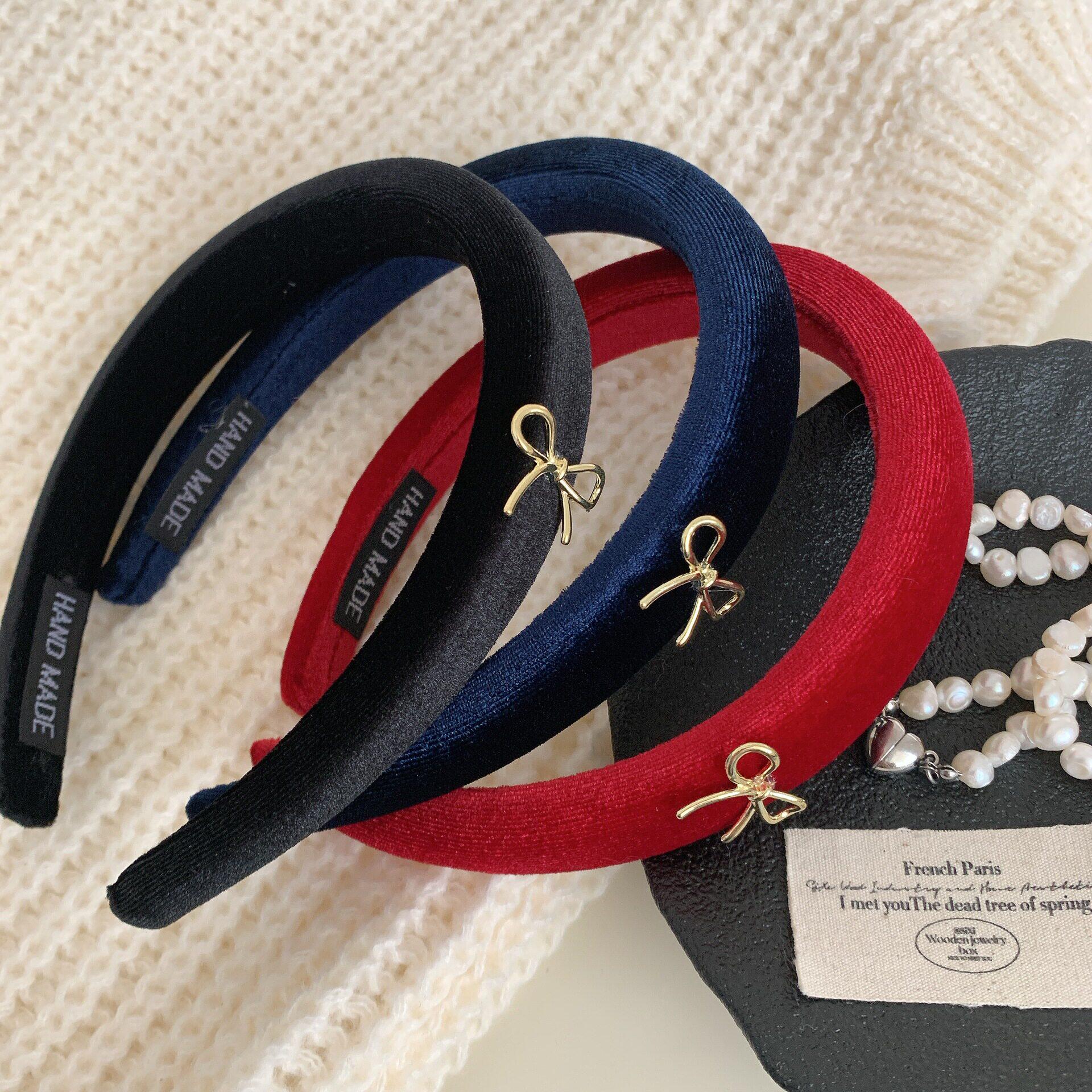 新款安克拉红色复古丝绒蝴蝶结气质布艺发箍高颅顶发卡高级头饰发