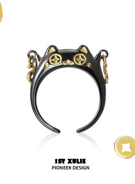 财迷小猫戒指纯银原创小众设计高级感冷淡风开口戒不掉色