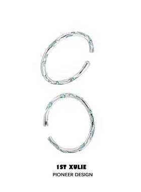 极细!海域蓝纯银戒指实心素圈原创小众设计冷淡风高级开口食指戒