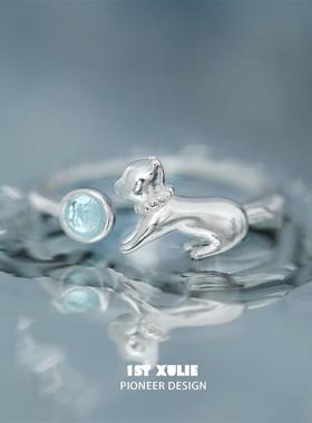 夏日小猫纯银戒指原创小众设计冷淡风高级感开口戒不掉色