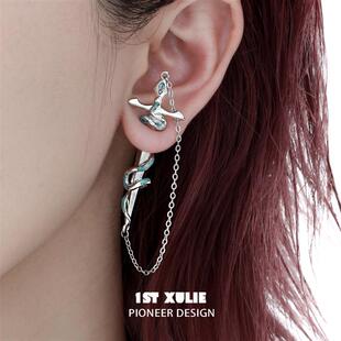 冰封蛇院宝剑耳钉原创小众设计链条耳环中性甜酷穿刺耳针