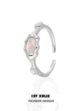 925纯银不掉色欧泊戒指小众设计冷淡风高级甜酷食指戒开口指环女