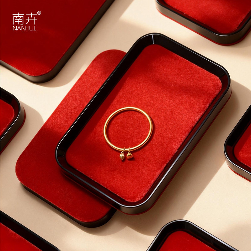 南卉黄金烤漆首饰托盘高档红色手镯手串珠宝看货盘古法饰品展示盘
