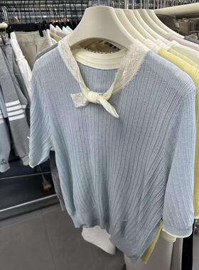 MO&ROSY 【屋顶花园】  蕾丝拼接撞色绑带上衣MR327W009