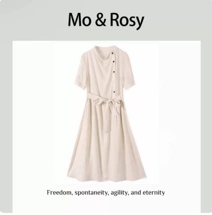 MO&ROSY【轻雾含柔】 气质斜扣百搭连衣裙MR417F044