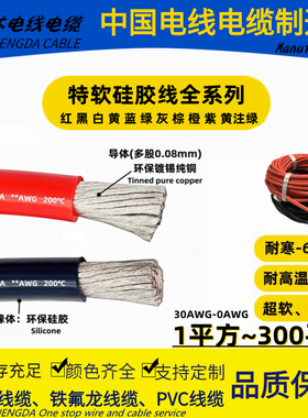 耐高温特软硅胶线300/240/120/95/75/50/35/20/12/8/6mm²平方AWG