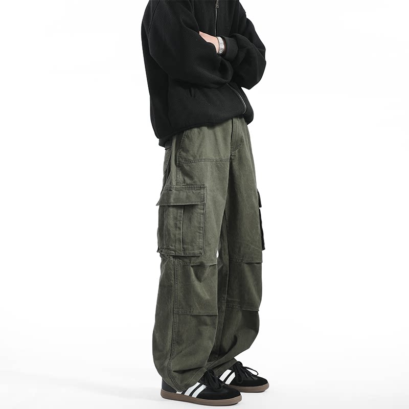 thumbnail for RAVEN OASIS American Vintage High Street Multi Pocket Cargo Pants Men's and Women's Loose Cleanfit Casual Pants