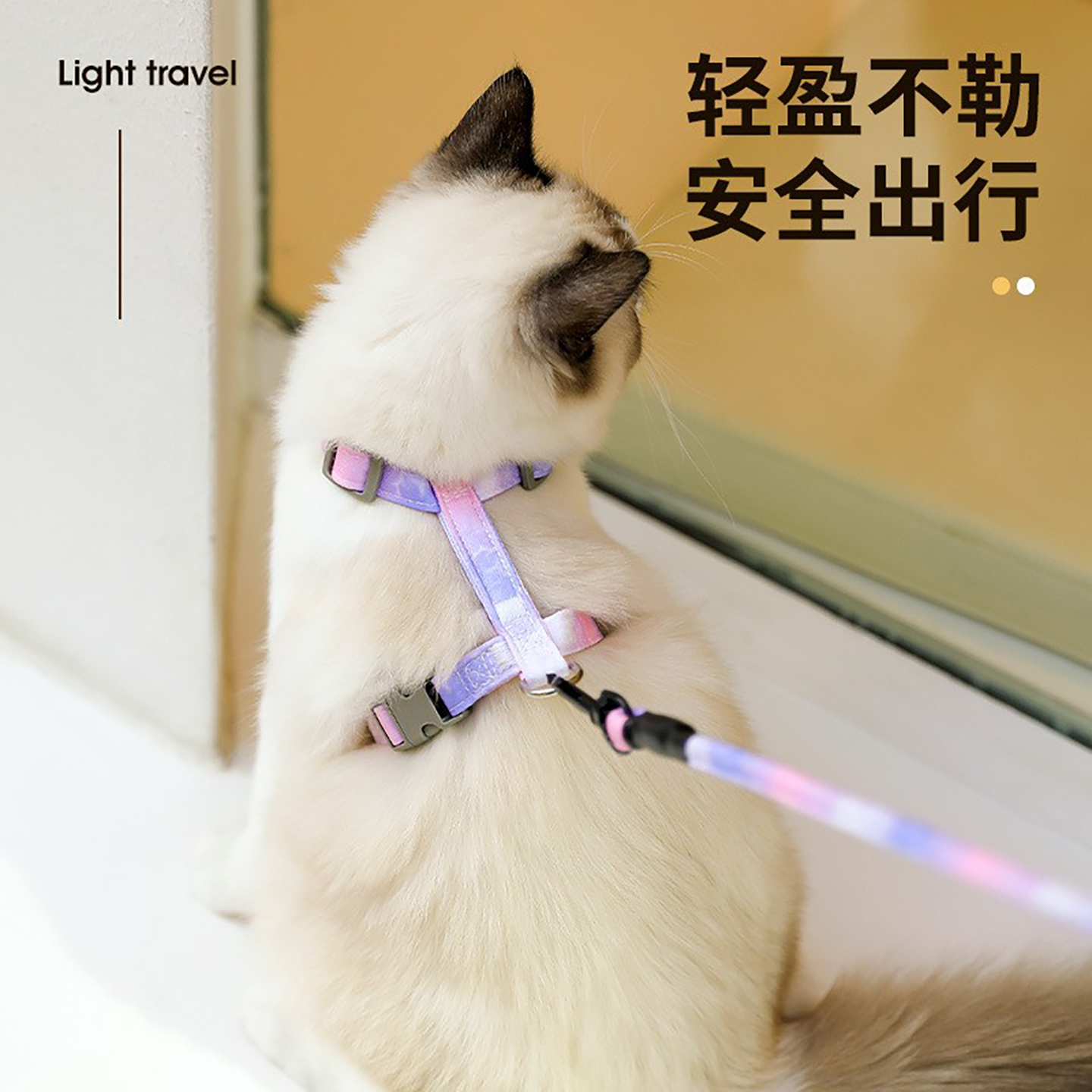 可调节宠物猫咪渐变色牵引绳