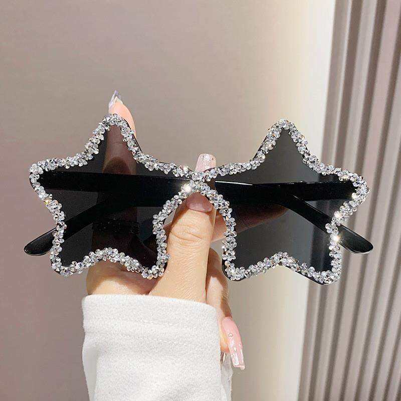 五角星镶钻无框太阳镜时尚墨镜舞会女 women fashion sunglasses