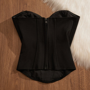 纯欲百搭黑色辣妹鱼骨吊带背心女外穿内搭一字肩修身甜辣抹胸上衣
