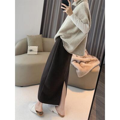 咖色半身裙女秋冬高腰显